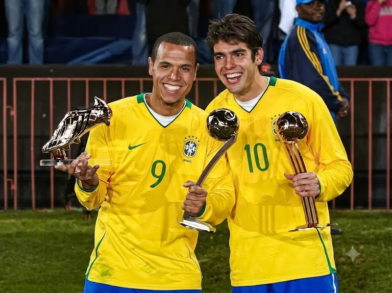Kaká thi đấu trong màu áo vàng xanh của đội tuyển Brazil